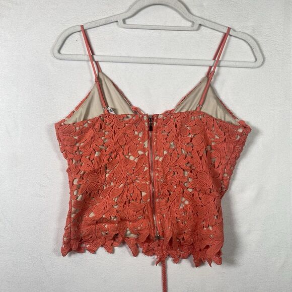 Willow Root Lace Crochet Tank Top Coral Orange Size M Adjustable Straps Back Zip - Picture 2 of 13